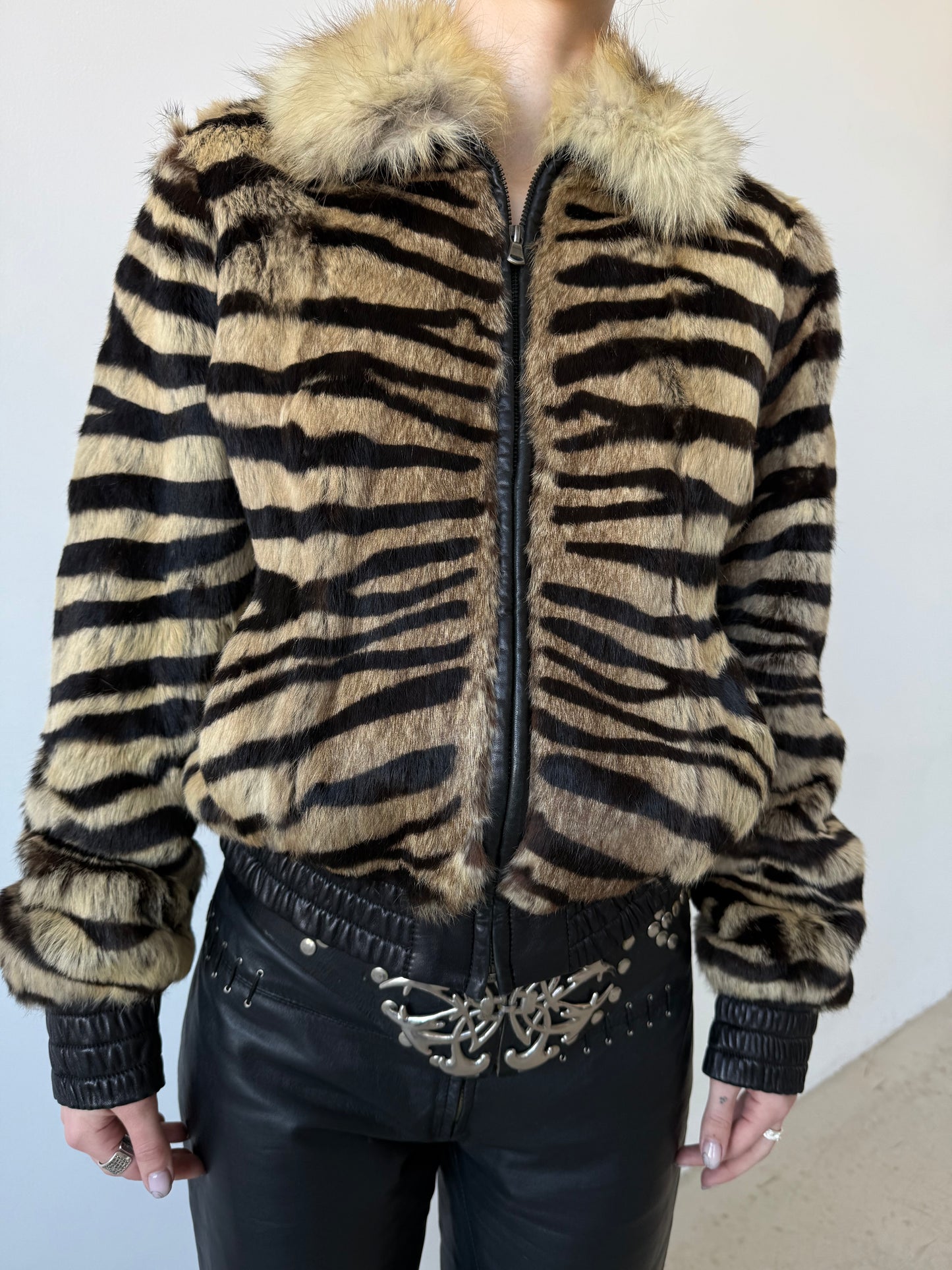 Vintage leather jacket tiger-print TWINKLING GLOBAL