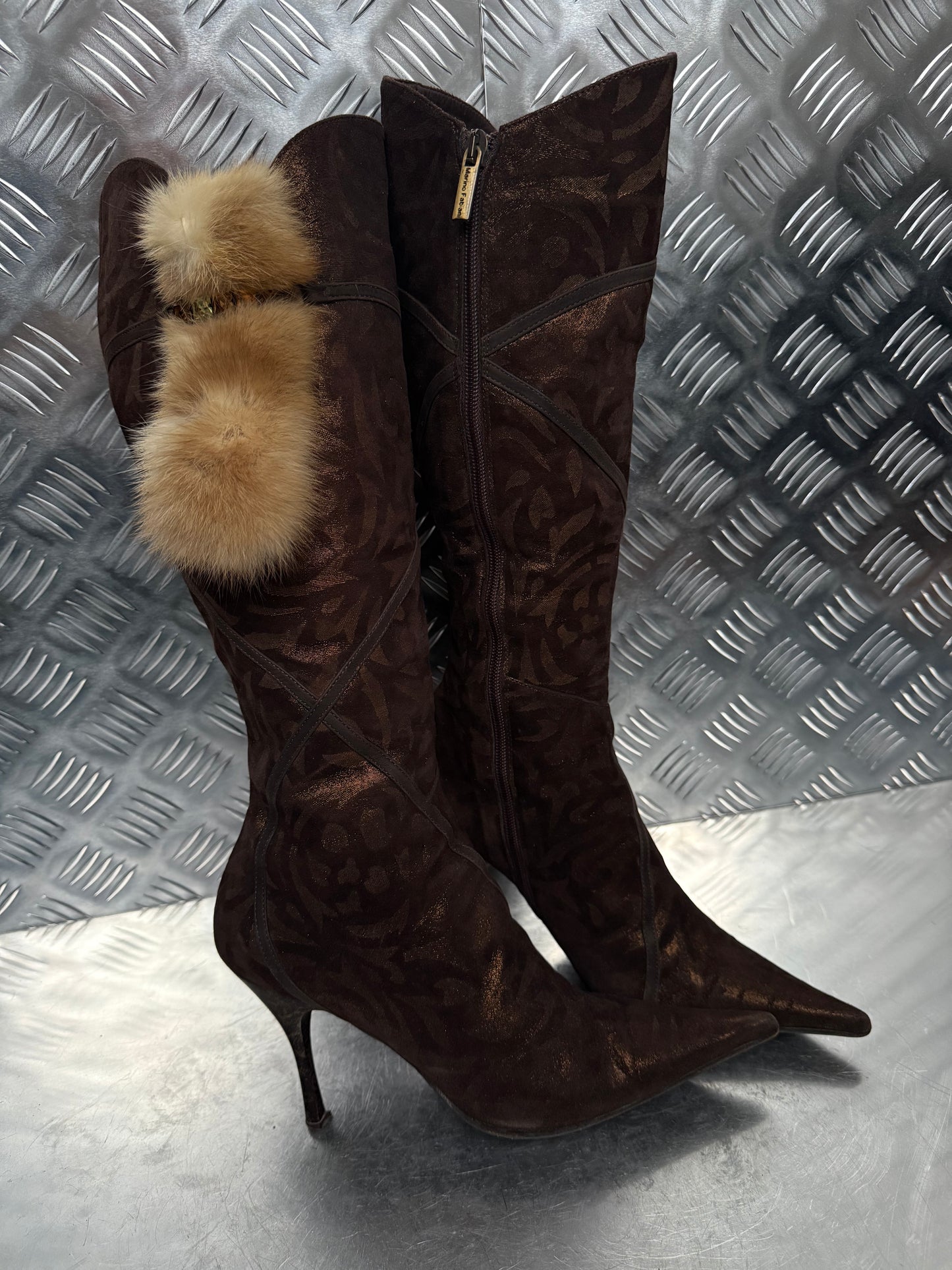 Italian Brown Suede Heeled Boots TWINKLING GLOBAL