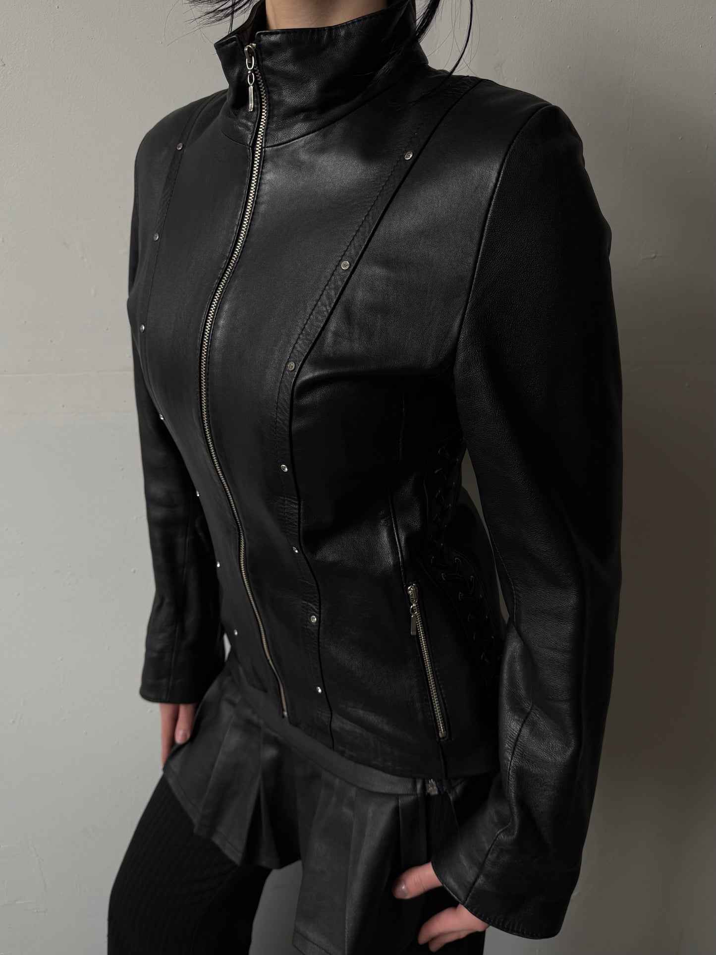 Vintage fitted leather jacket TWINKLING GLOBAL