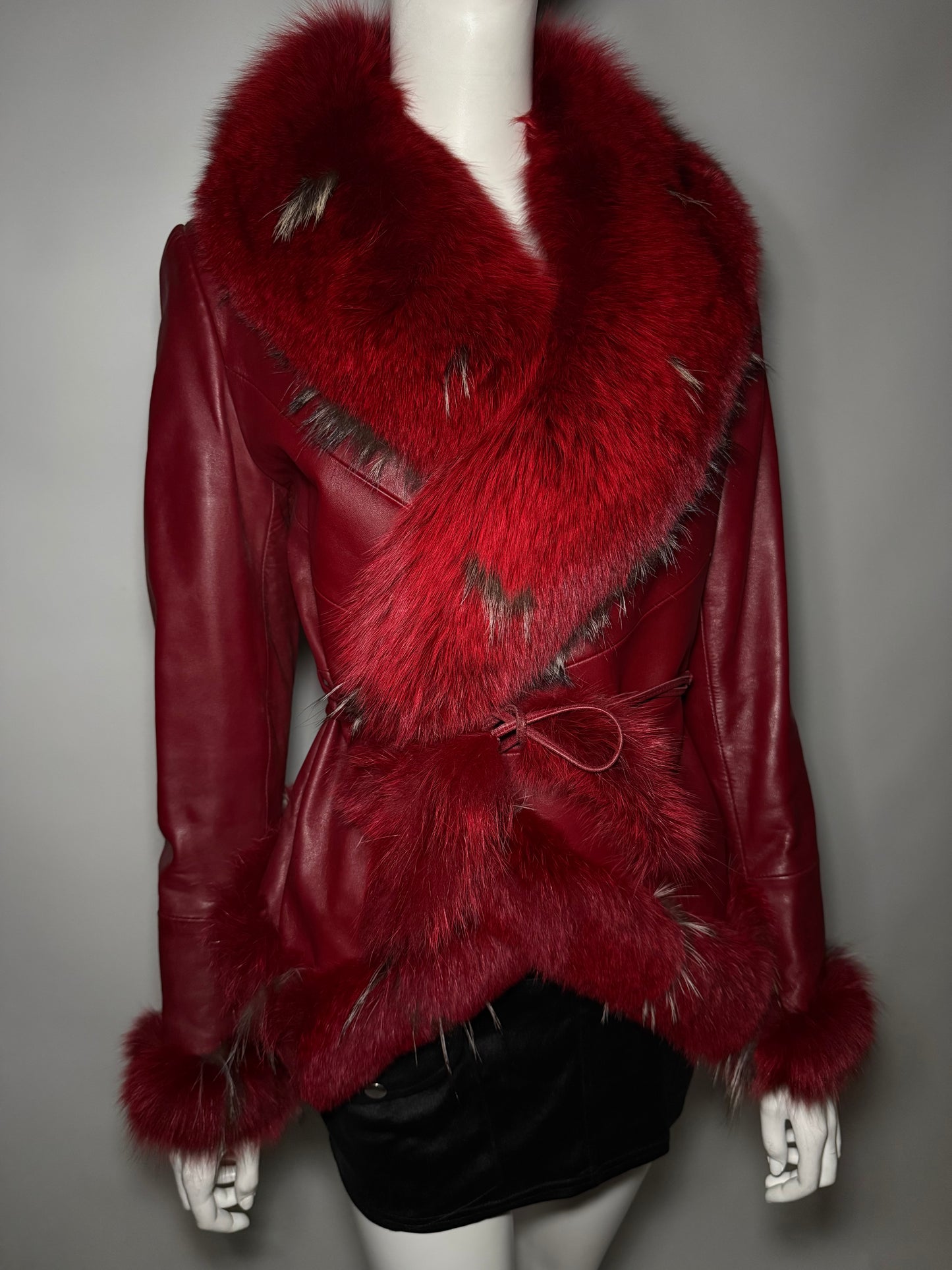 Vintage Red Leather Wrap Jacket TWINKLING GLOBAL