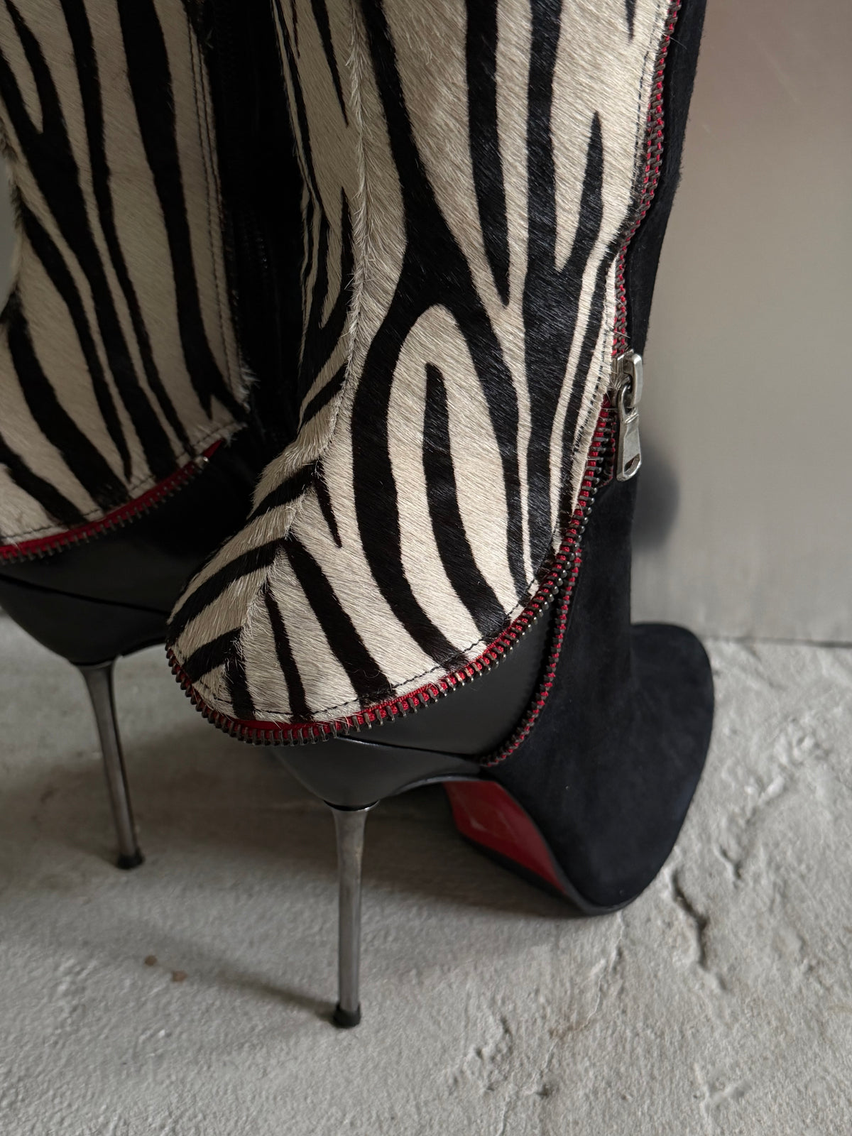 Vintage suede leather zebra-print boots TWINKLING GLOBAL