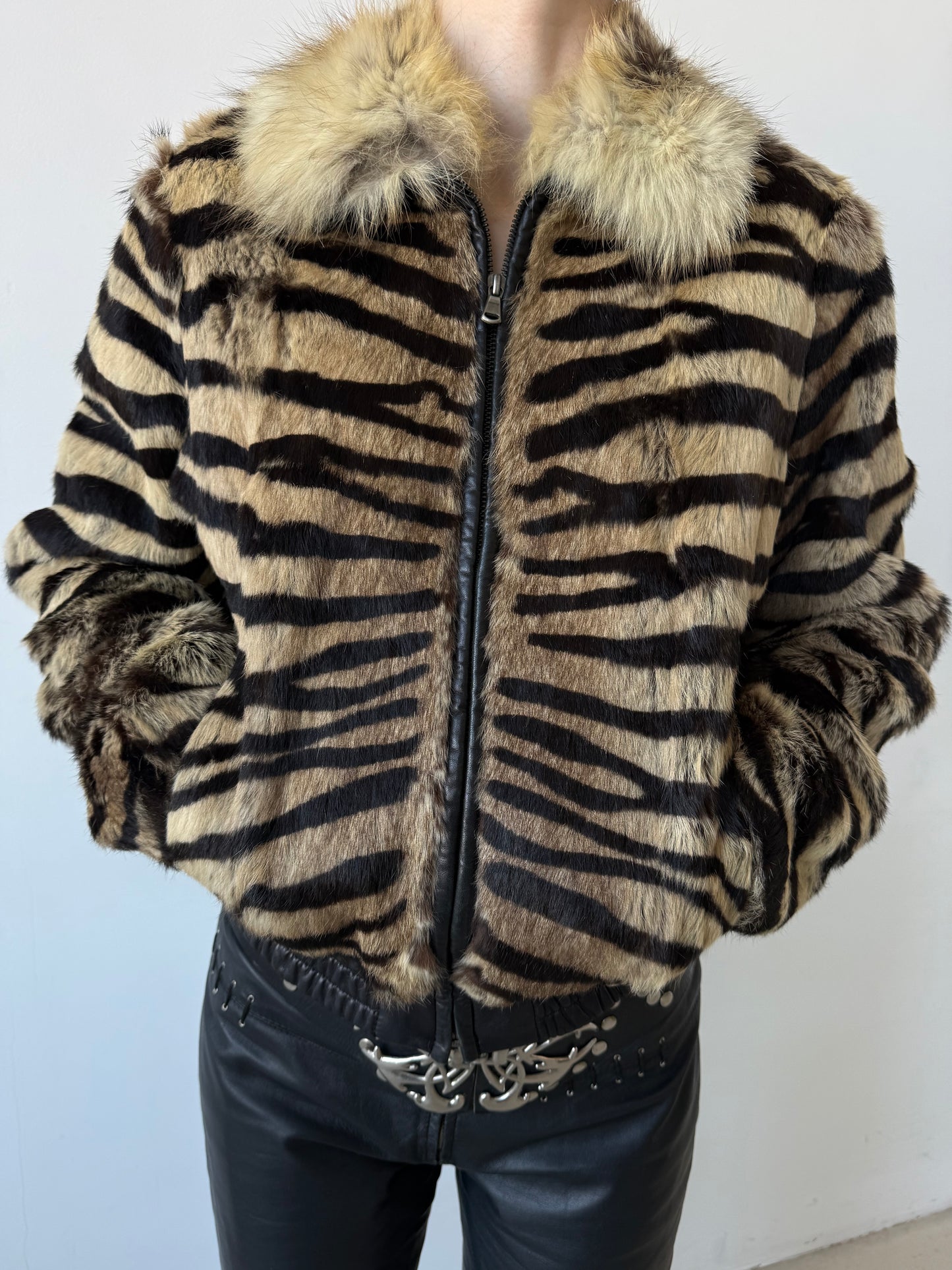 Vintage leather jacket tiger-print TWINKLING GLOBAL