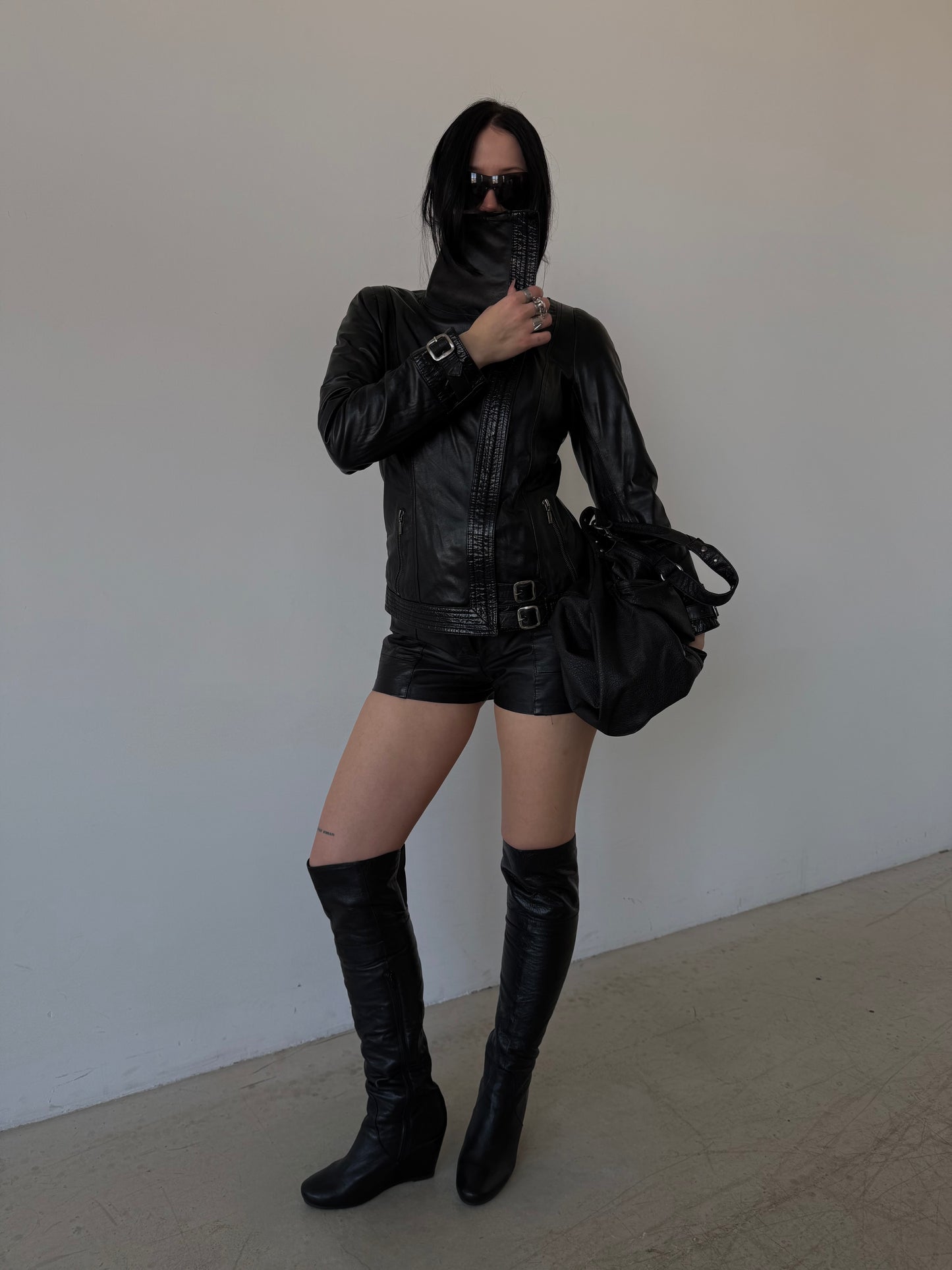 Vintage leather jacket with asymmetric zipper TWINKLING GLOBAL
