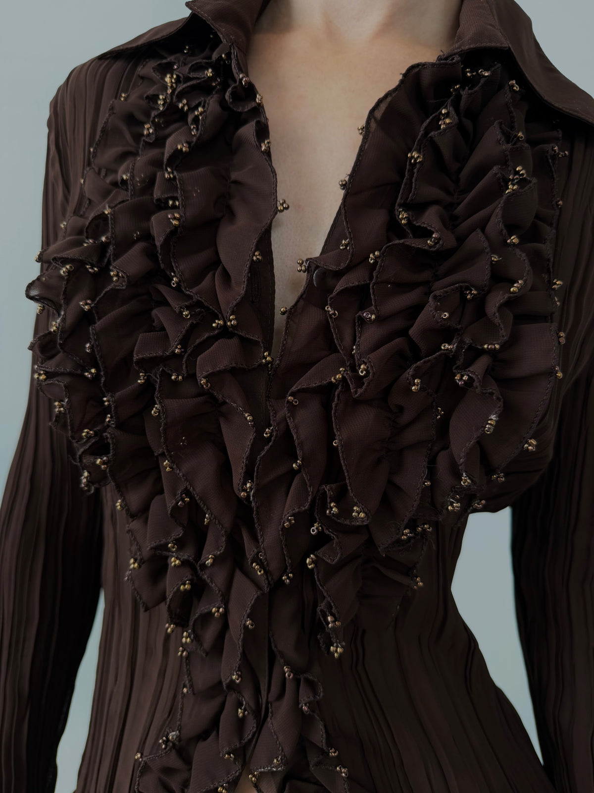Vintage brown ruffle blouse TWINKLING GLOBAL