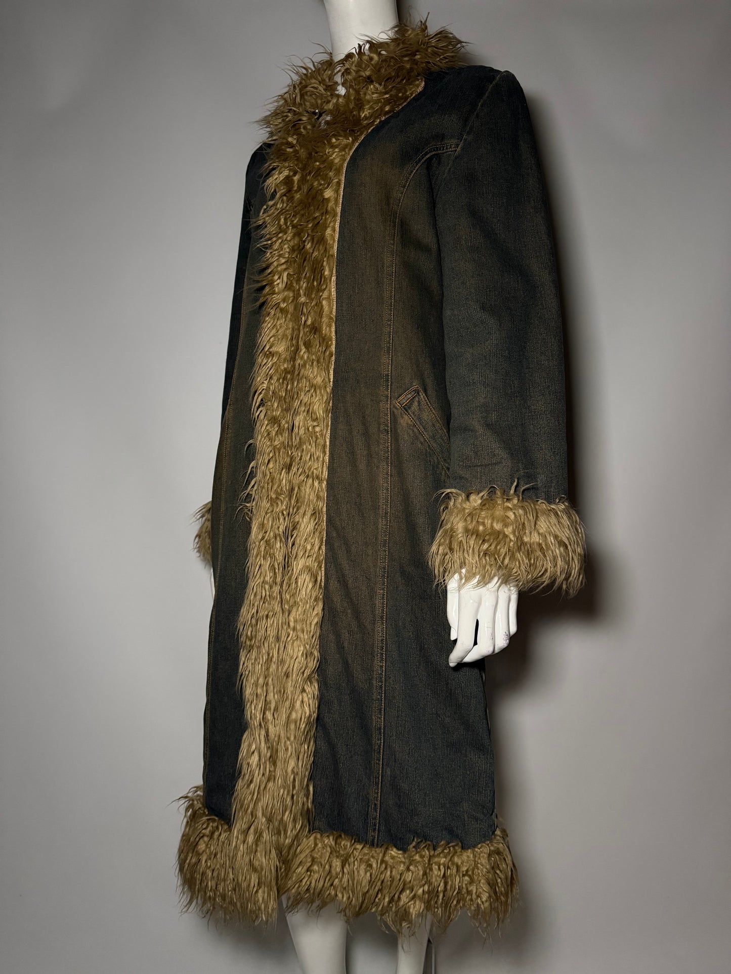 Vintage Penny Lane Afghan denim coat with faux fur Twinkling Global