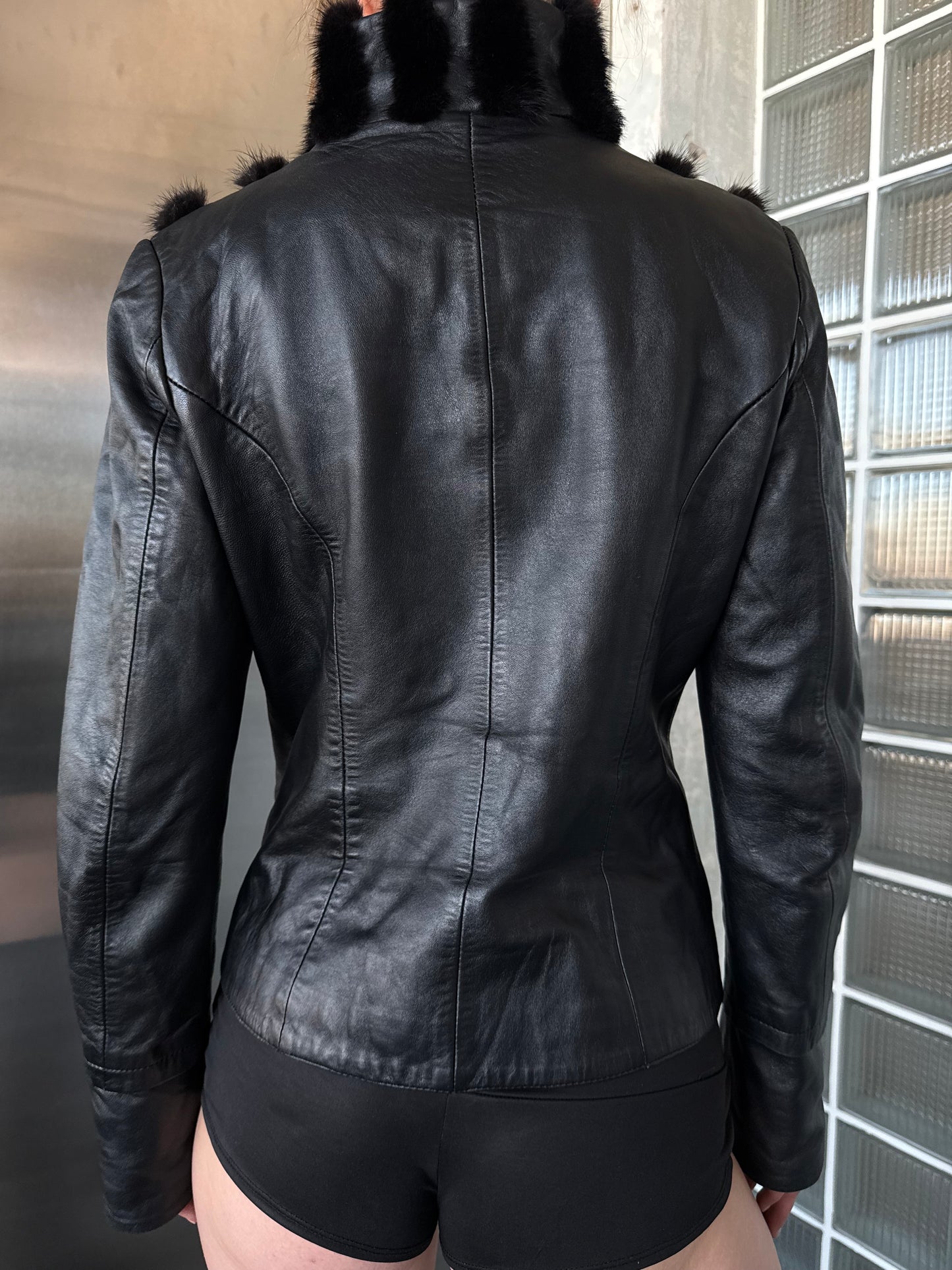 Vintage fitted leather jacket TWINKLING GLOBAL
