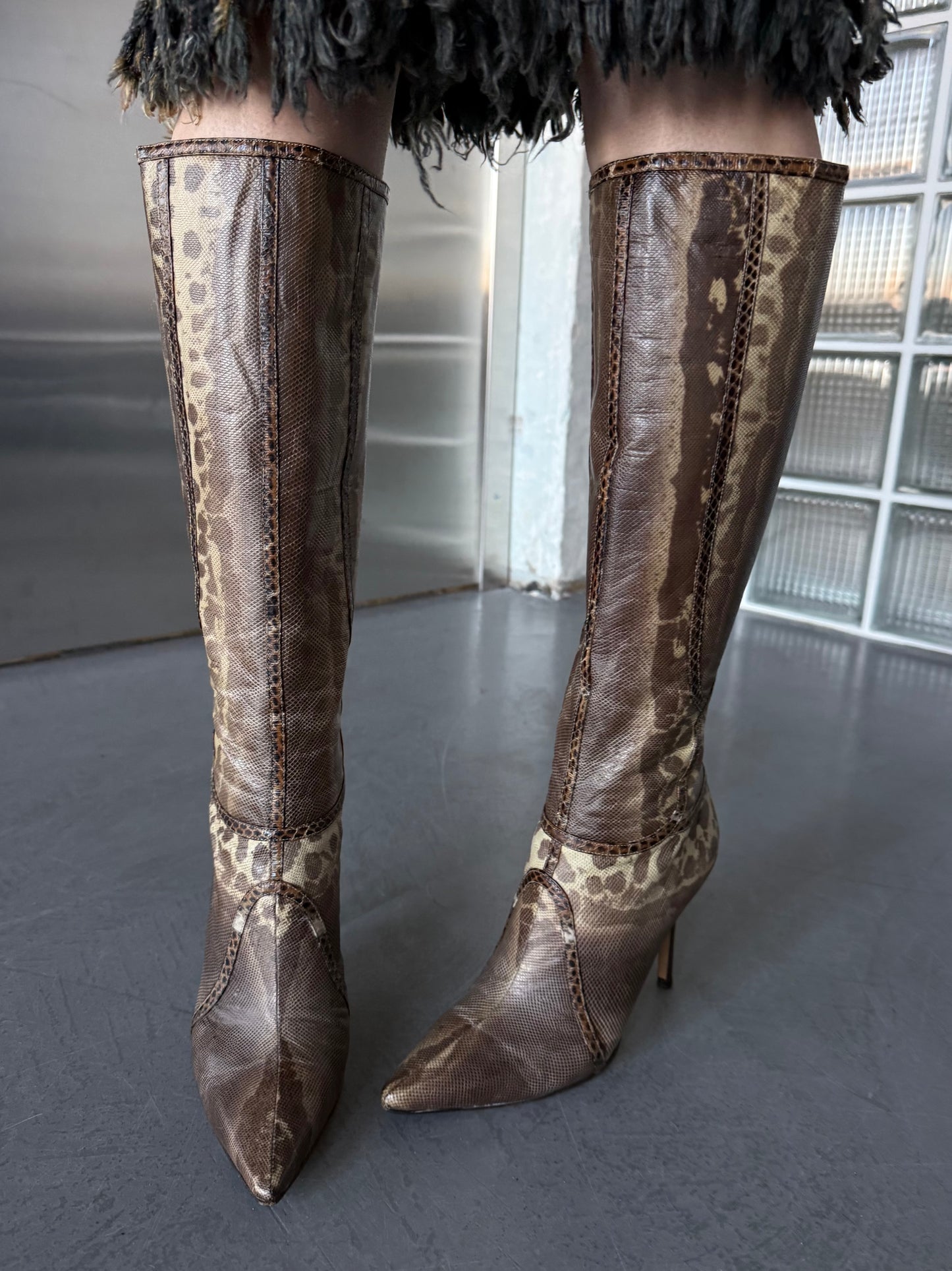 Vintage Jimmy Choo leather animal-pattern boots Twinkling Global