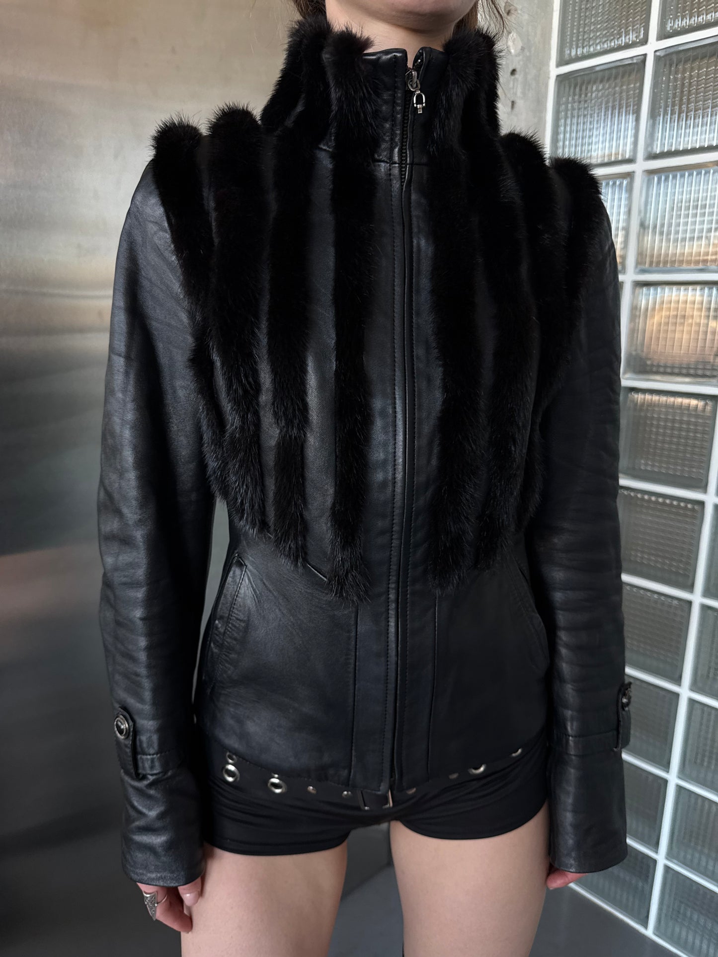 Vintage fitted leather jacket TWINKLING GLOBAL