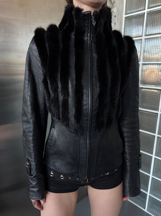 Vintage fitted leather jacket TWINKLING GLOBAL