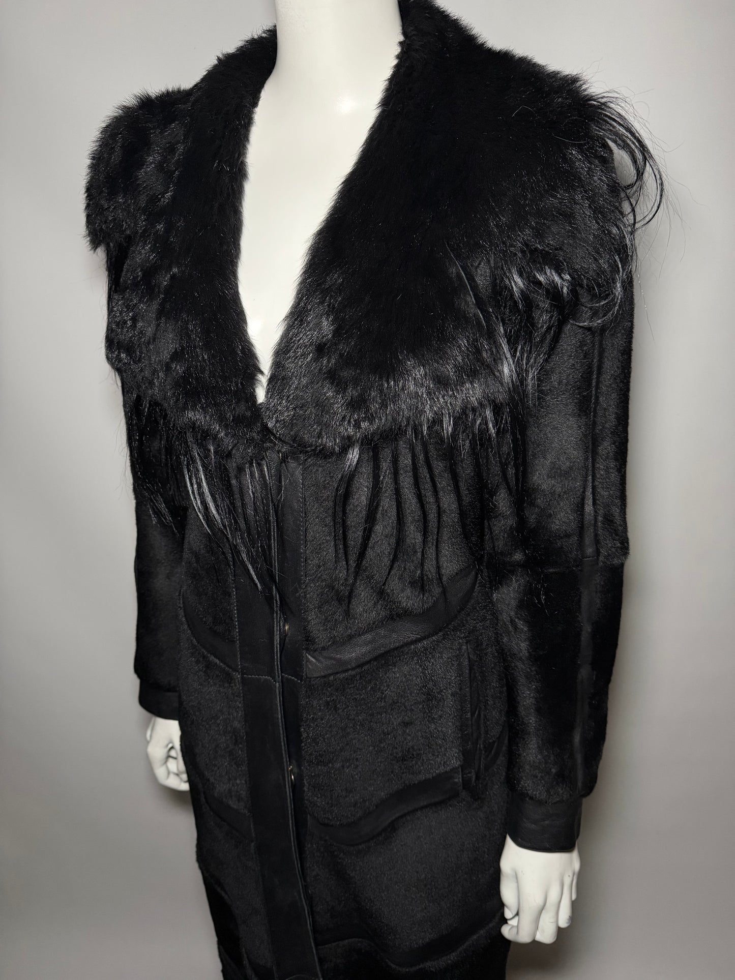Vintage Black Leather Long Coat TWINKLING GLOBAL