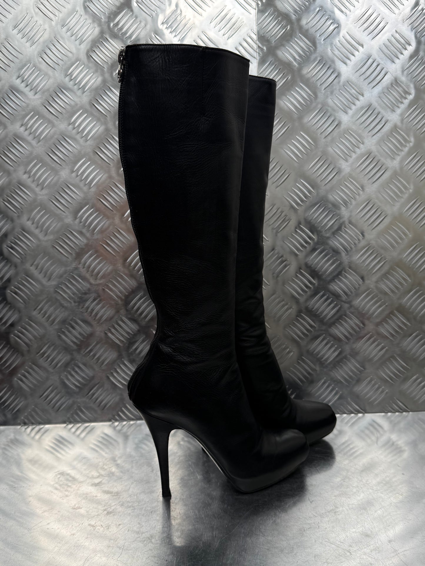 Le Silla Italian black leather platform stiletto boots Twinkling Global