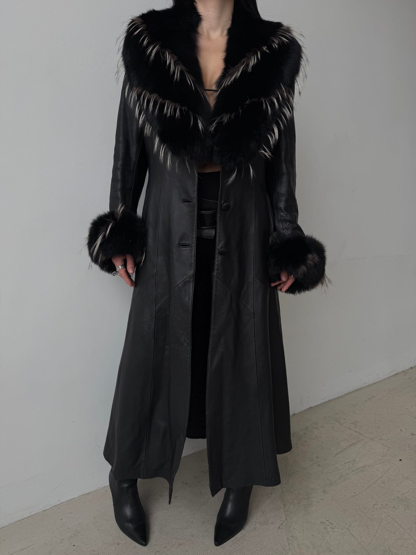 Vintage genuine leather maxi coat TWINKLING GLOBAL