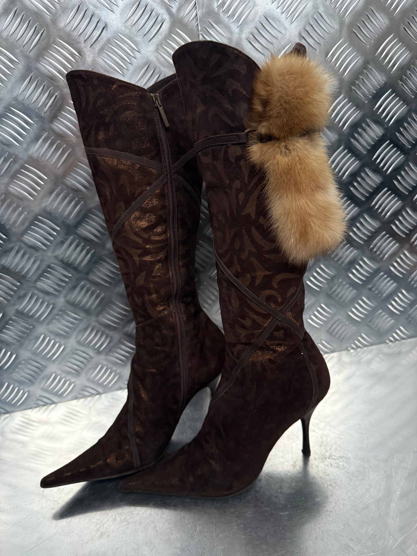 Italian Brown Suede Heeled Boots TWINKLING GLOBAL