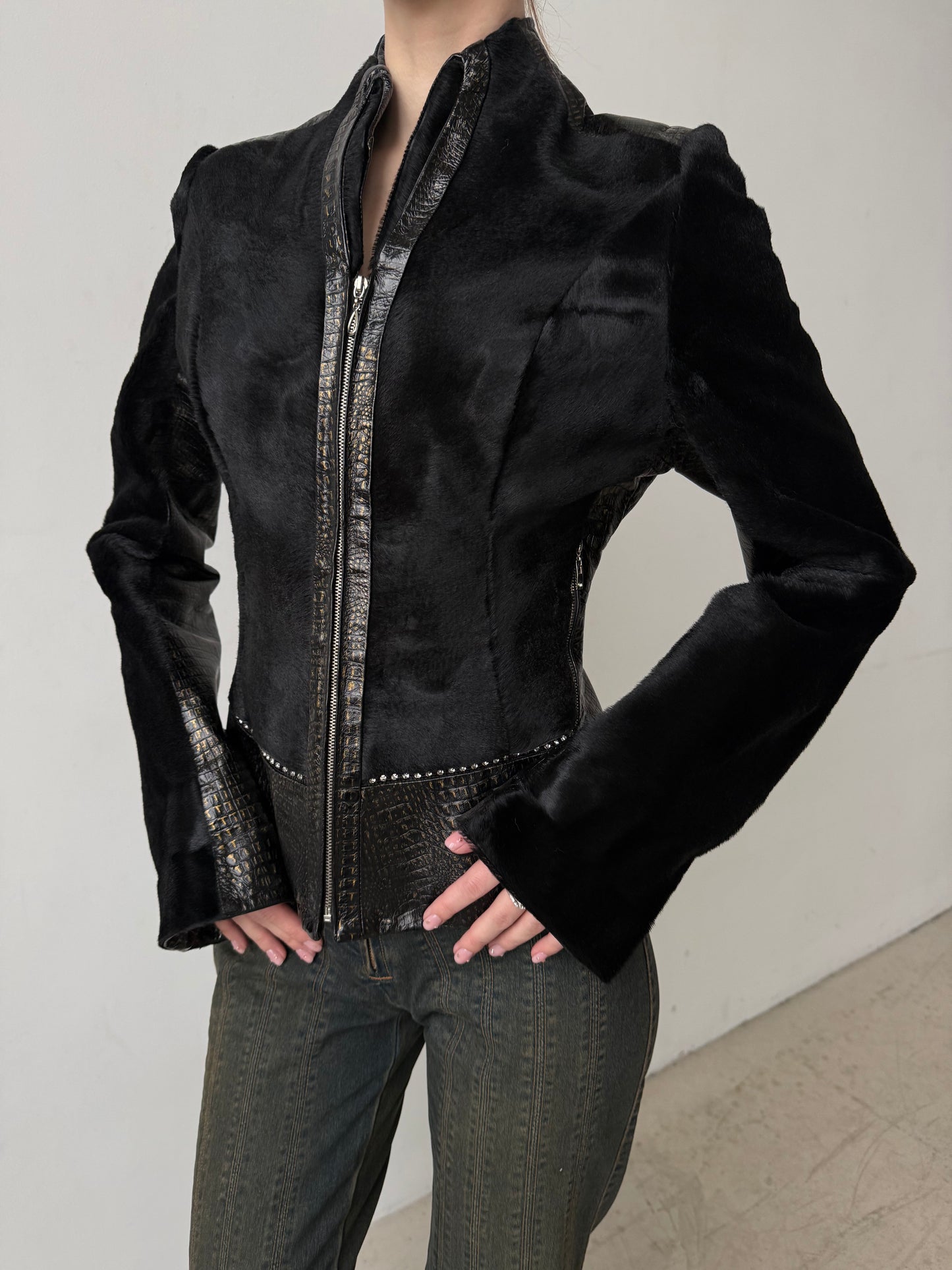Vintage fitted leather jacket TWINKLING GLOBAL