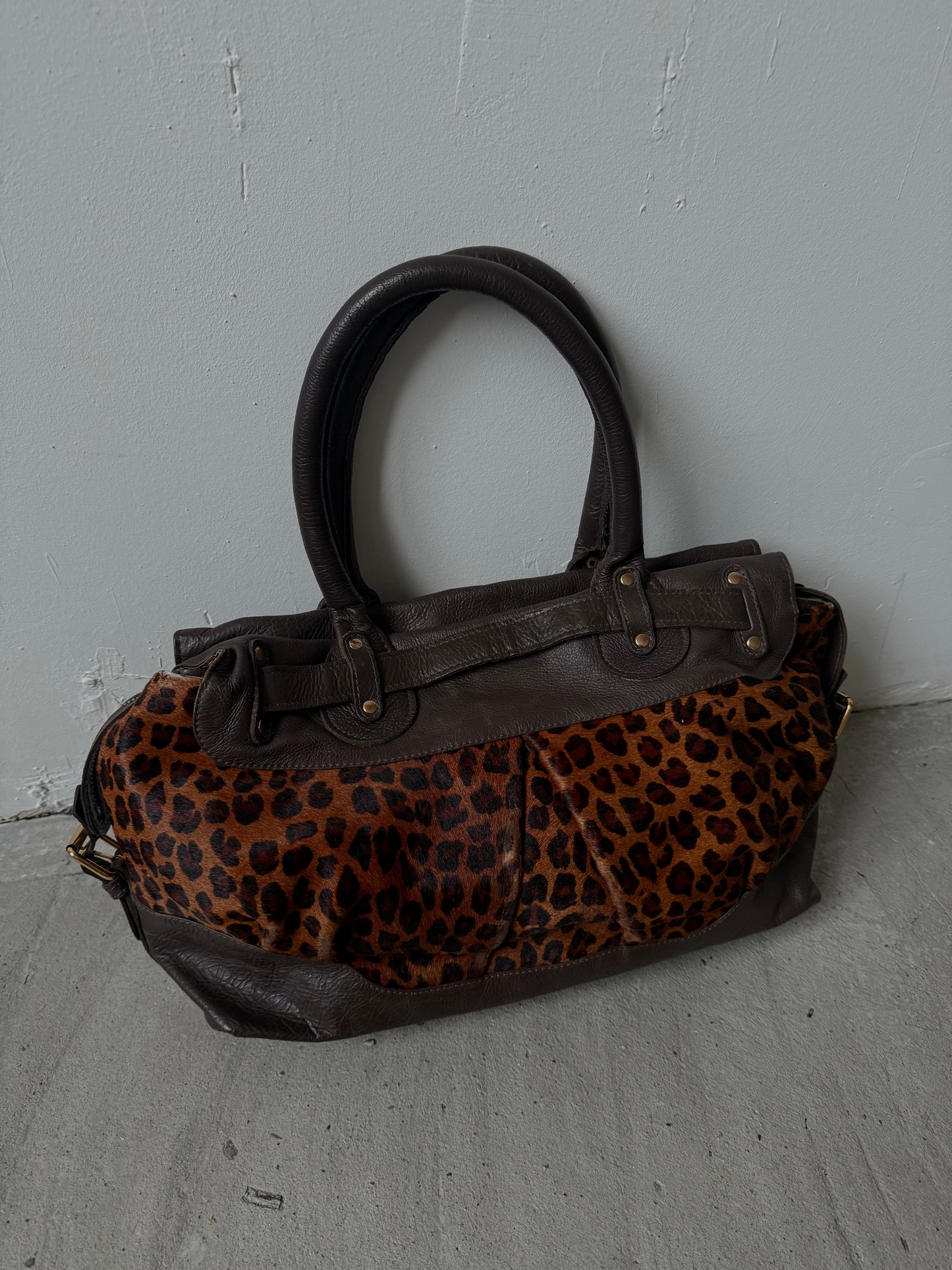 Vintage leather bag with leopard print panels TWINKLING GLOBAL