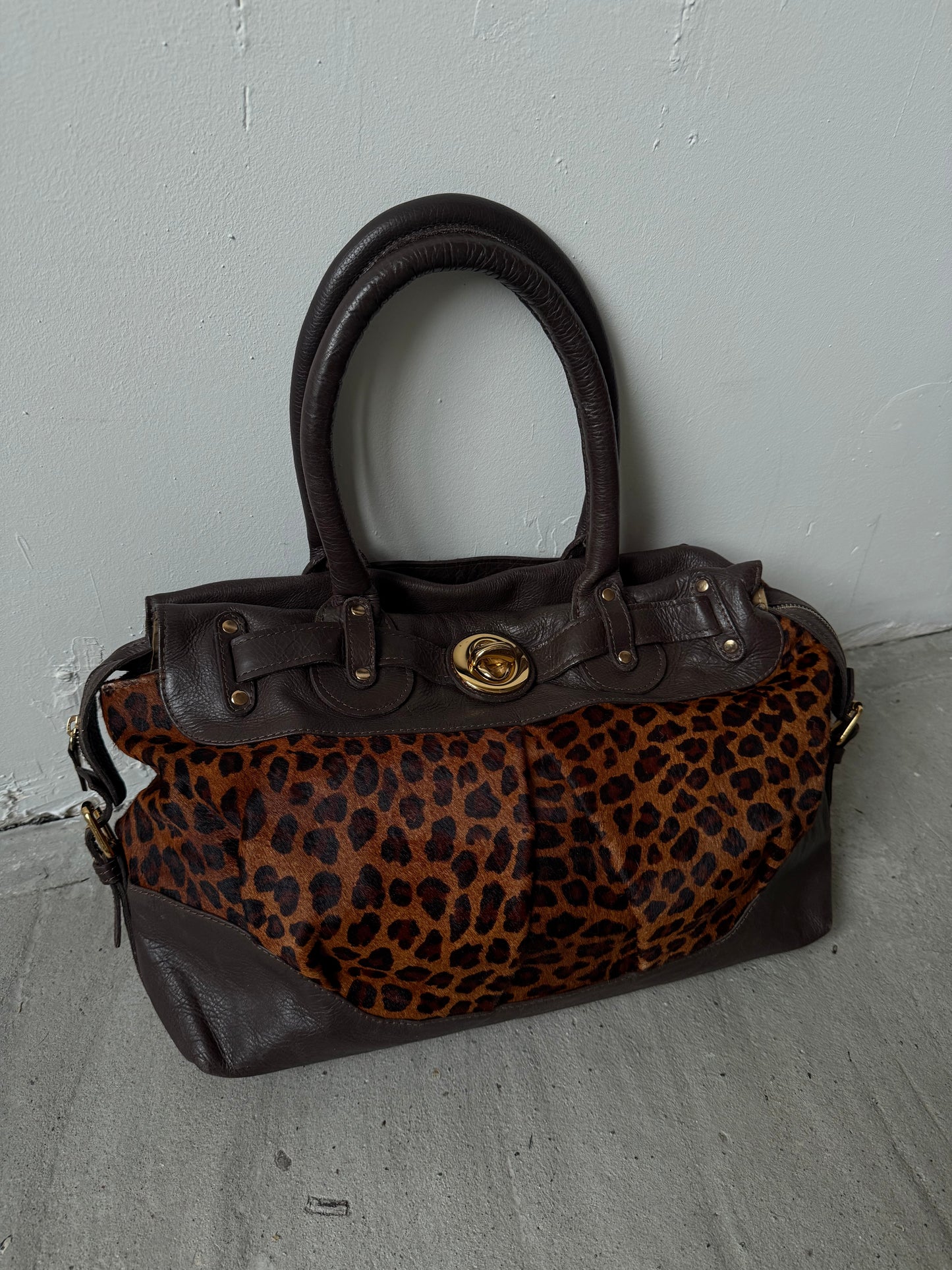Vintage leather bag with leopard print panels TWINKLING GLOBAL