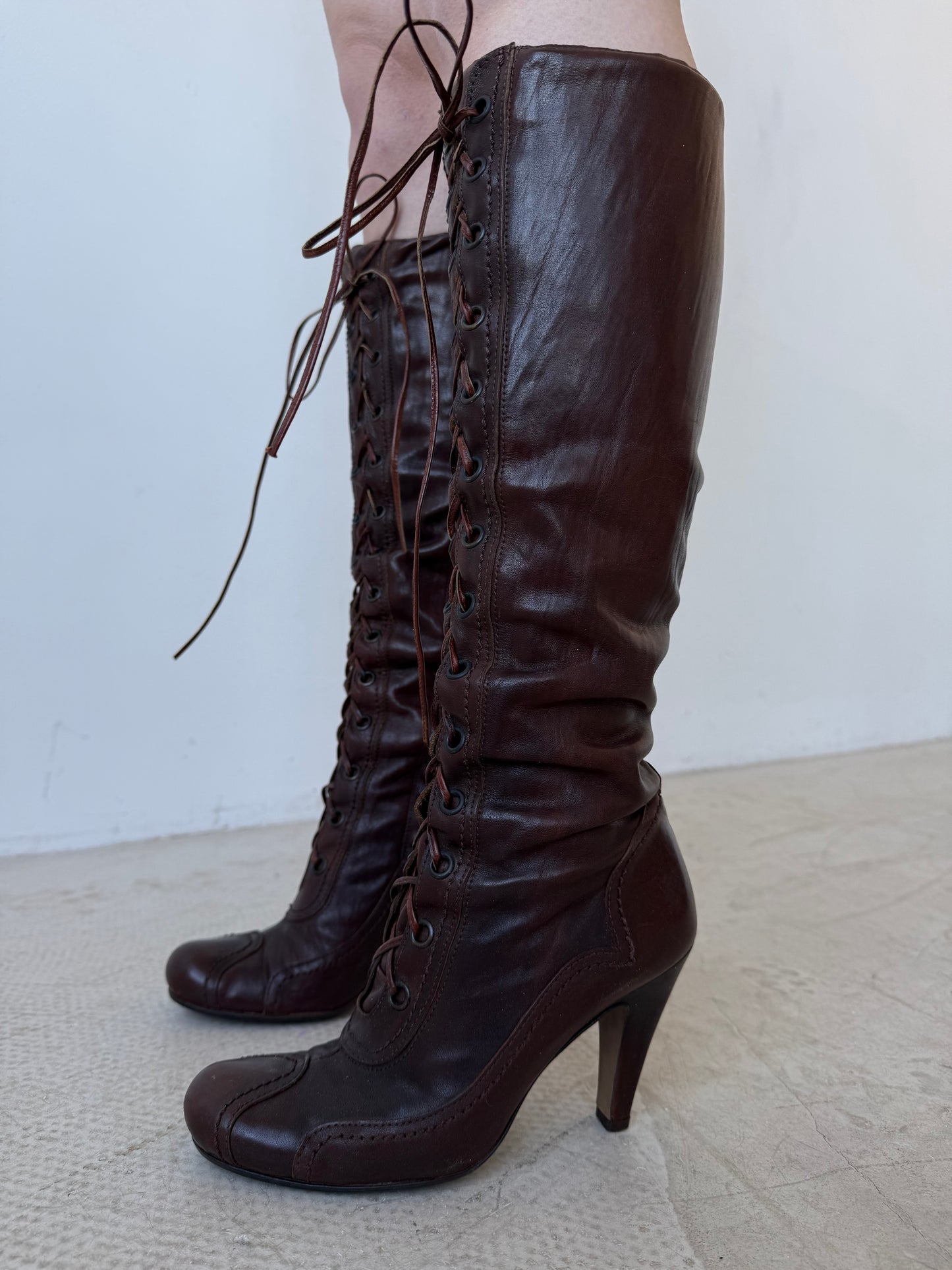 Vintage lace-up leather boots TWINKLING GLOBAL
