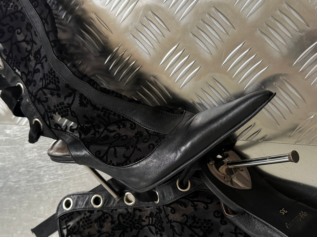 Vintage gothic lace-up slingback heels with metal heel TWINKLING GLOBAL