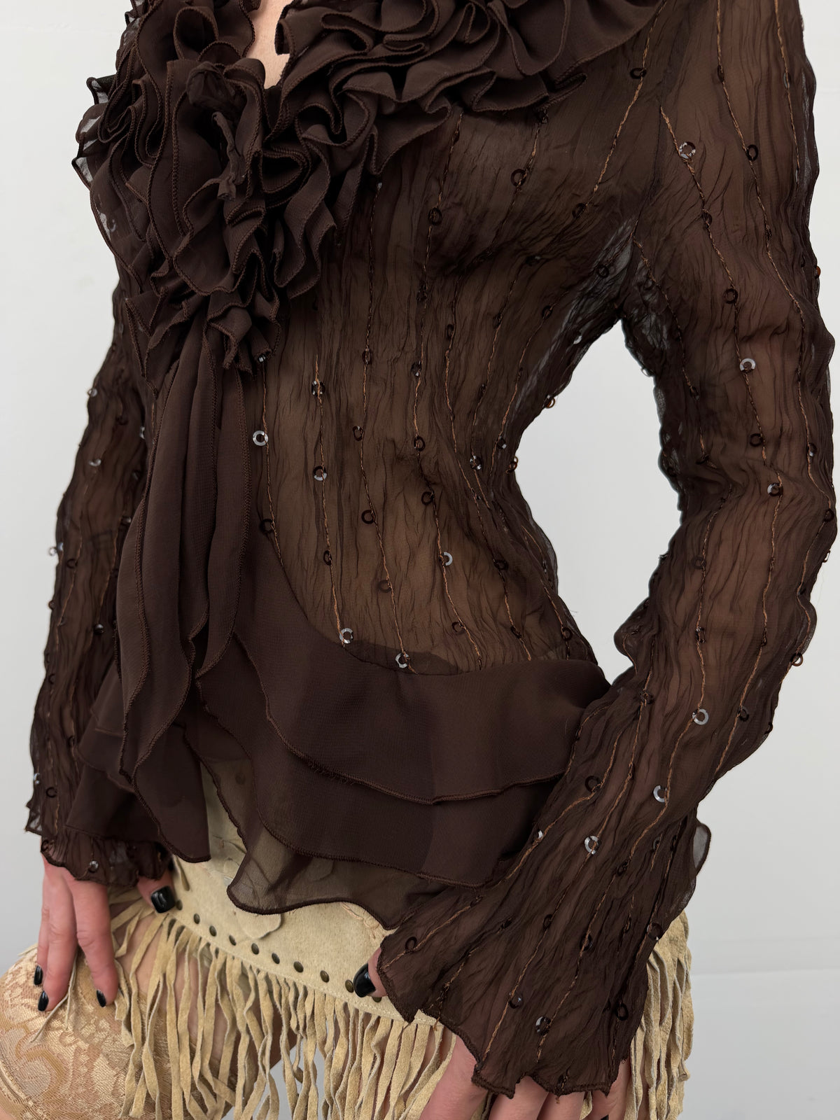 Vintage brown ruffle blouse TWINKLING GLOBAL