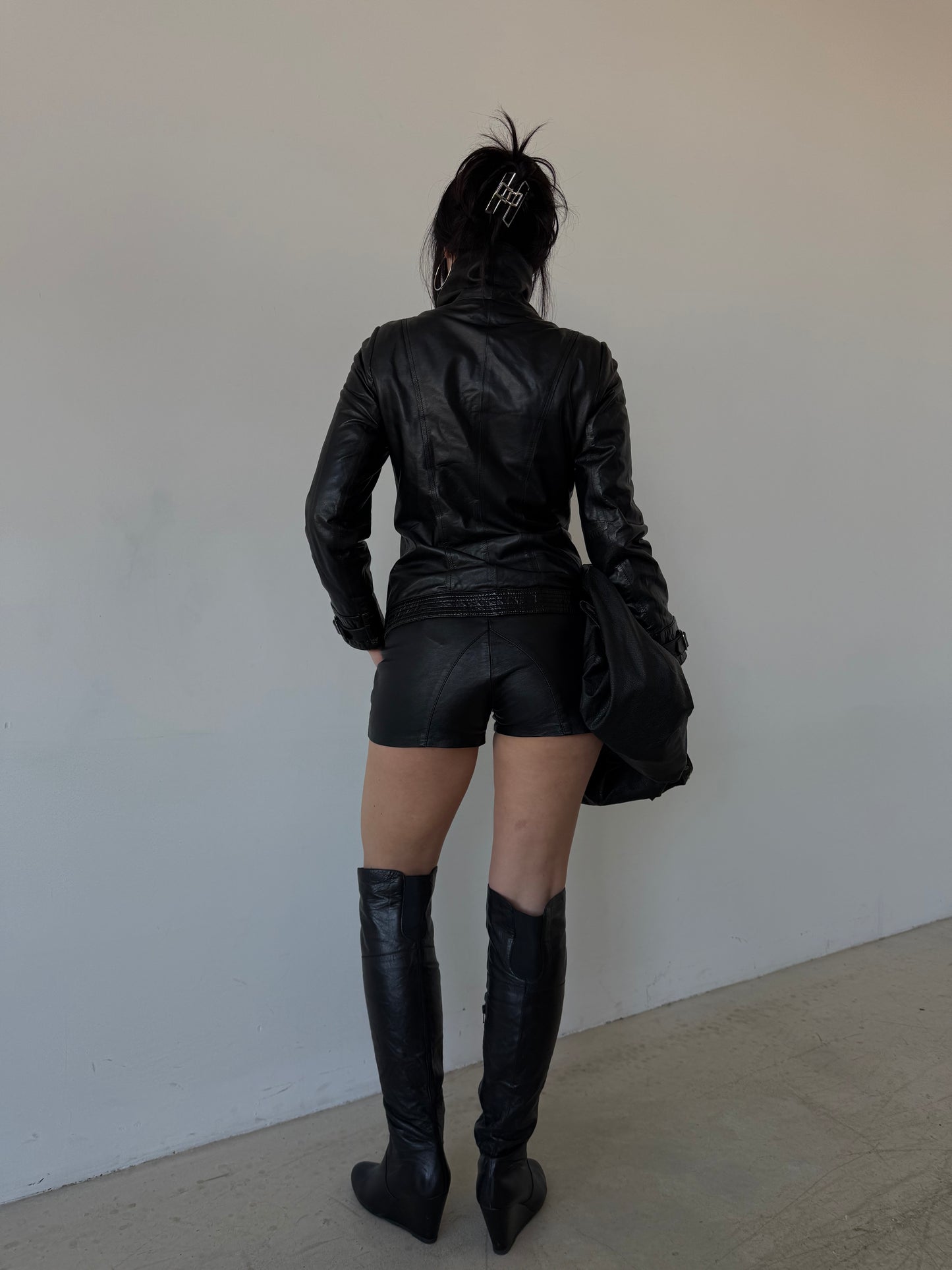 Vintage leather jacket with asymmetric zipper TWINKLING GLOBAL