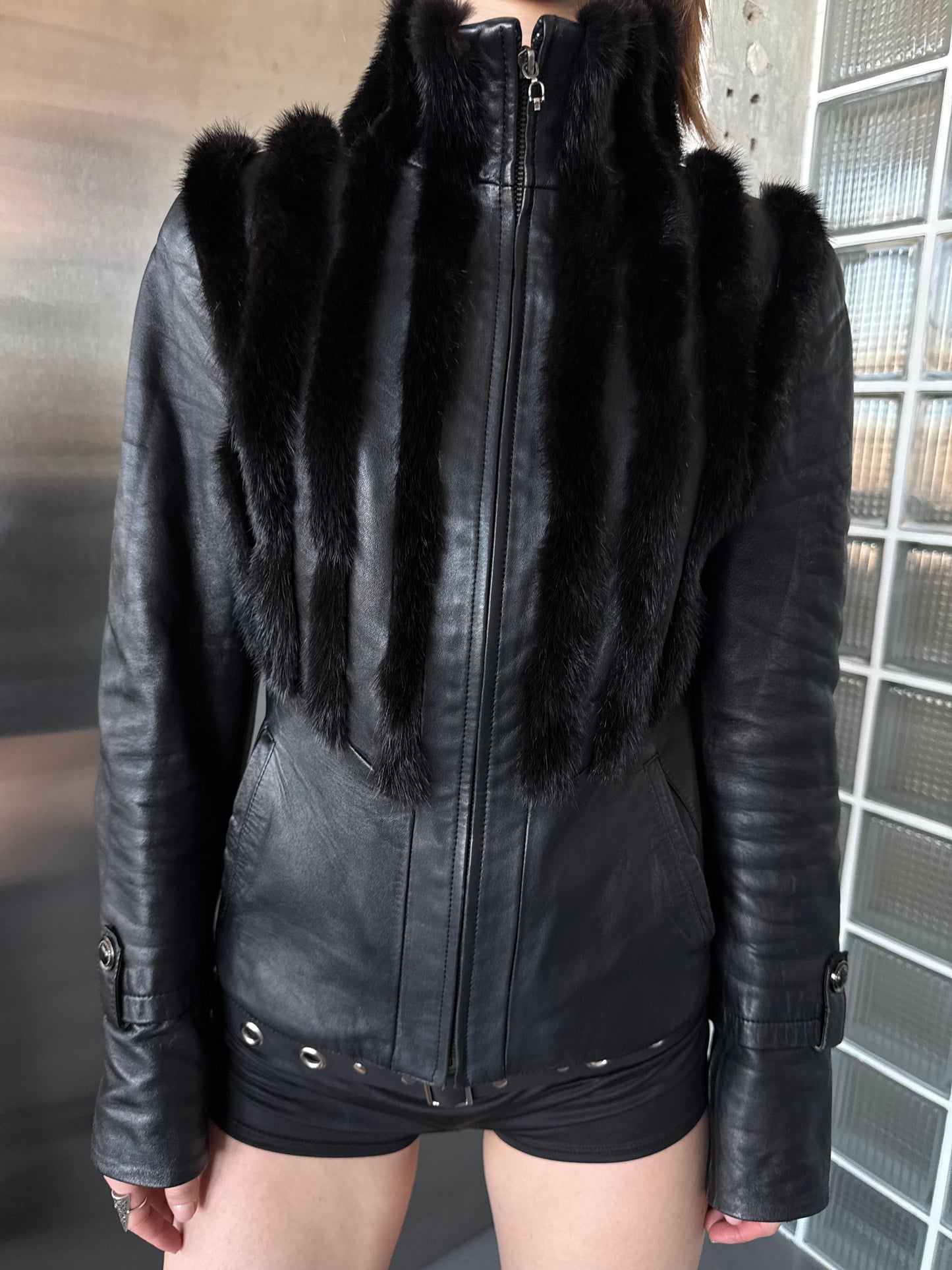 Vintage fitted leather jacket TWINKLING GLOBAL