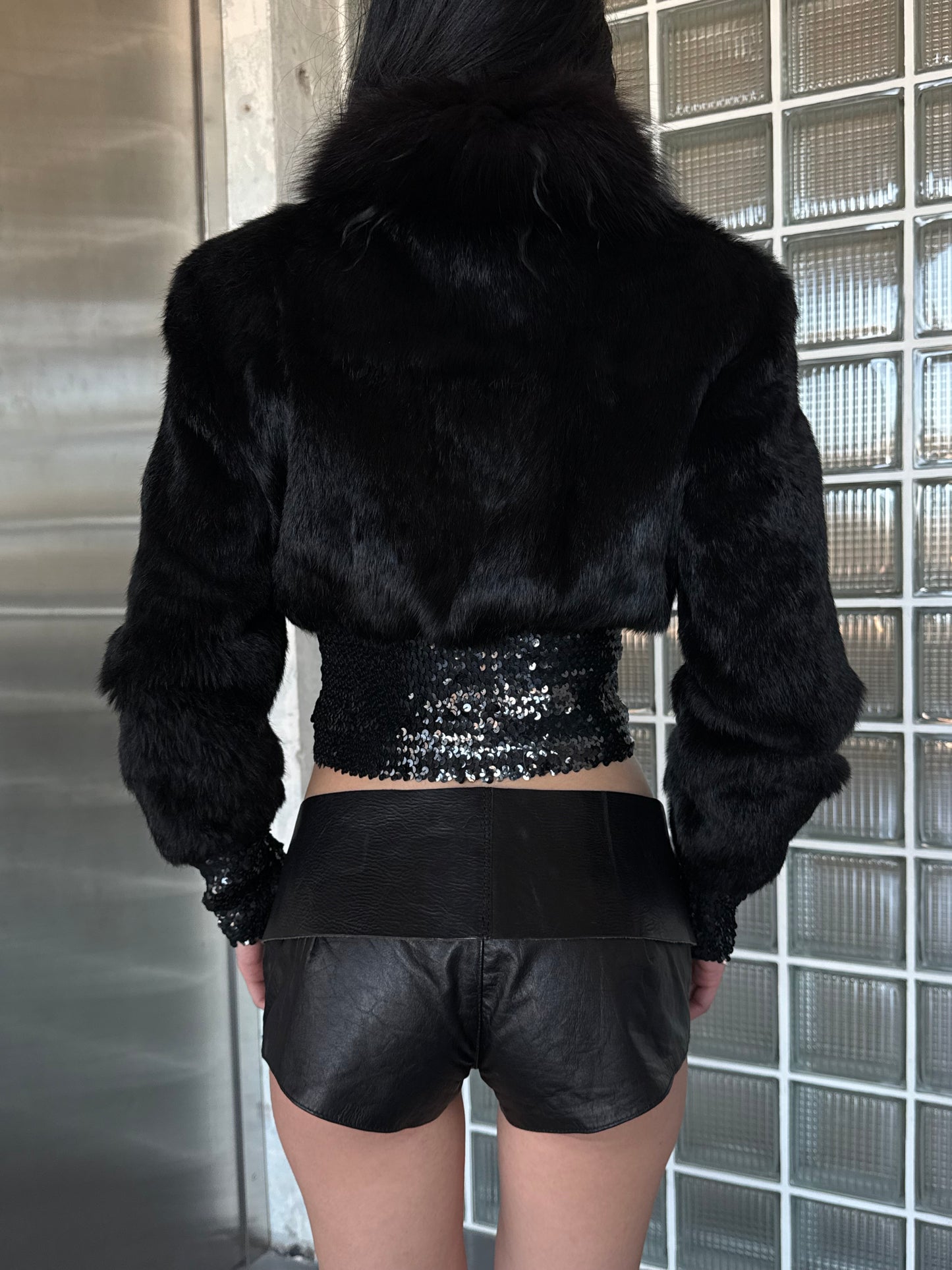 Vintage cropped jacket with leather inserts and sequins Balizza TWINKLING GLOBAL